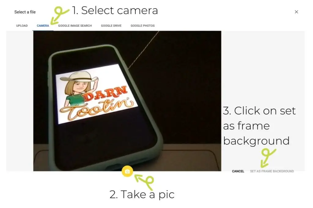 Webcam options in Google Jamboard image background