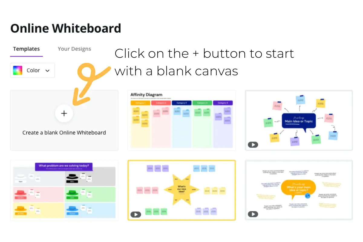 Create a blank online whiteboard canvas in Canva