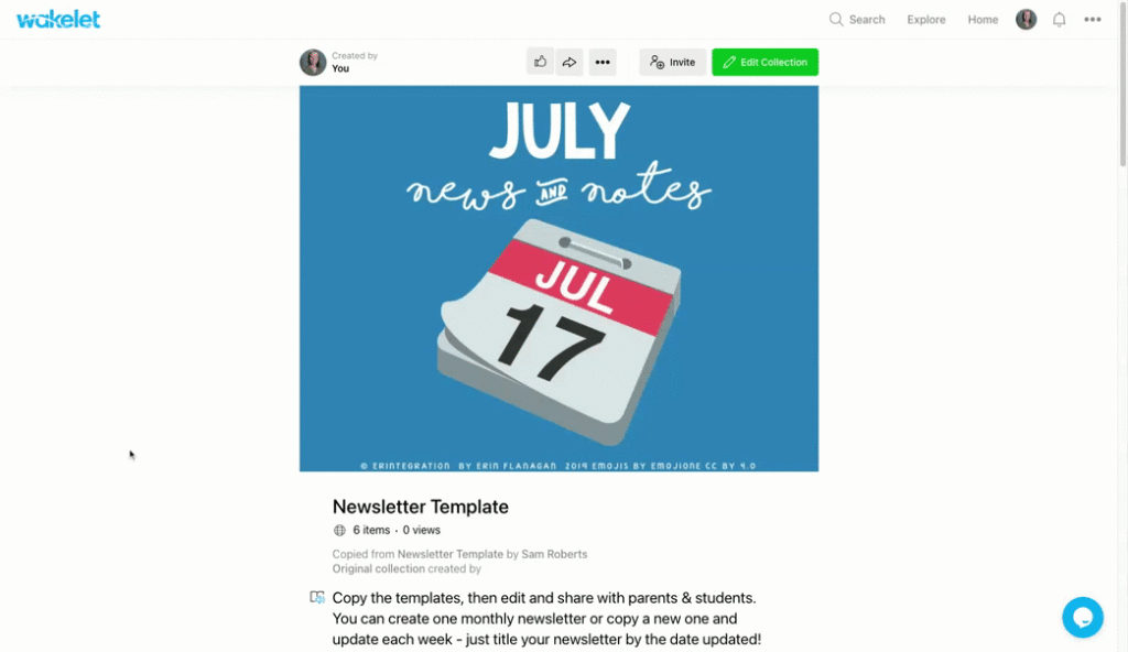 Wakelet newsletter template example GIF