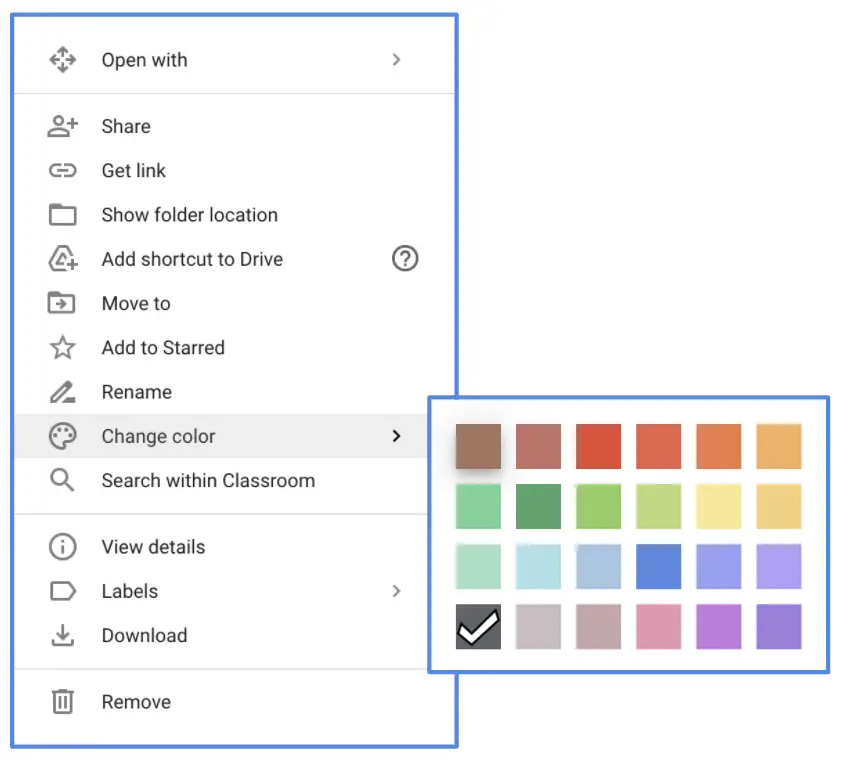 Add a colour to your Google Drive folder by right clicking, change color, then choose your colour.