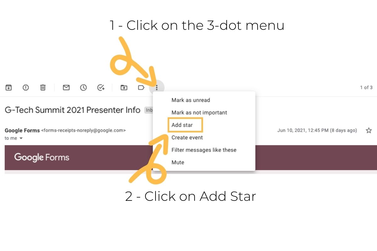 Adding a star inside of an email in Gmail