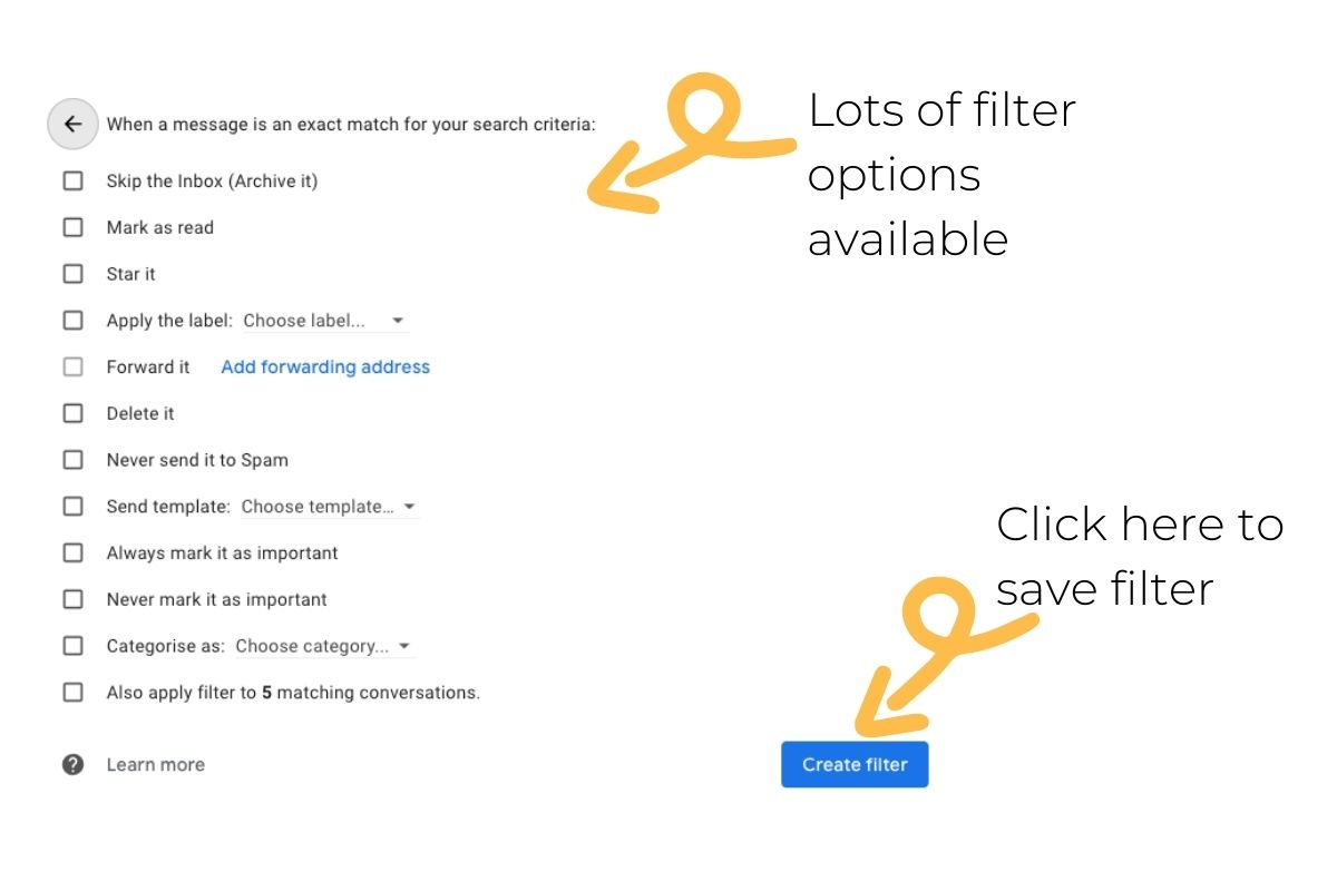 filters menu in Gmail
